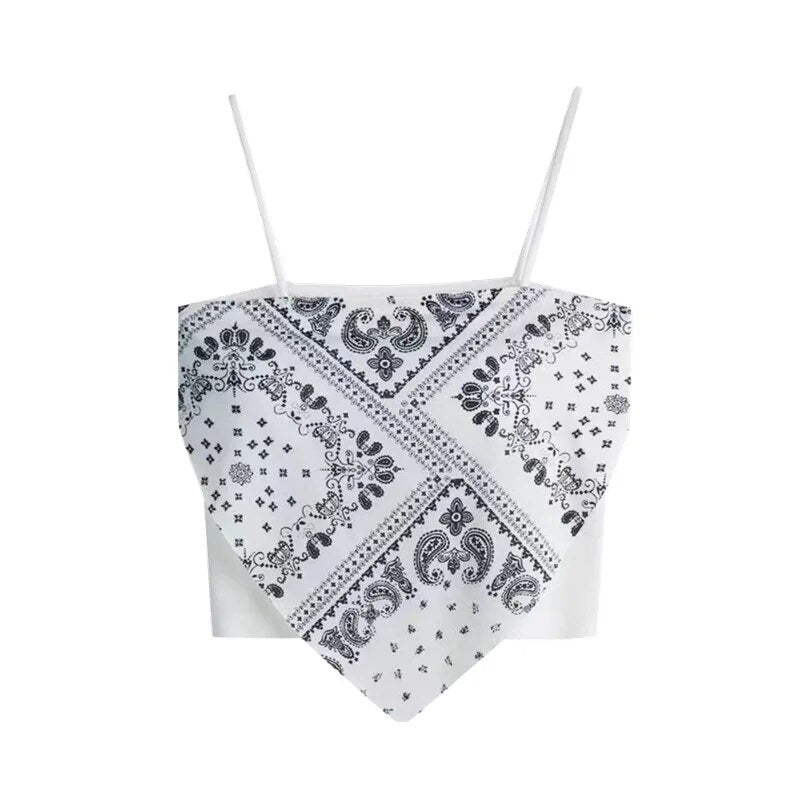 Y2k Tank Crop Top, Unique Overbust Womens Top, Retro Elegant Casual Printed Top