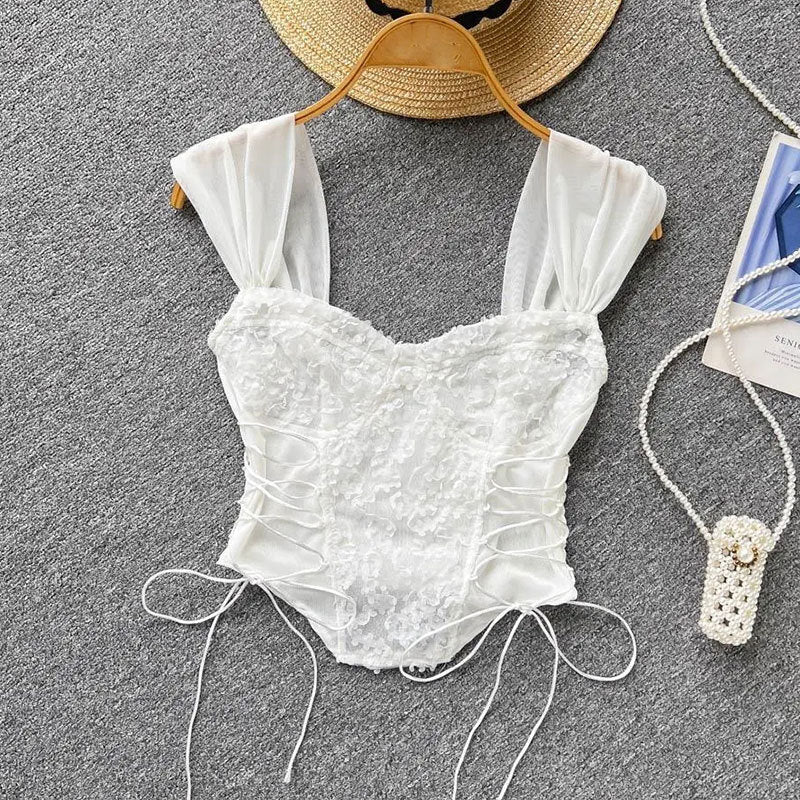 Fairy Floral Lace Corset Crop Top With Bra Pad
