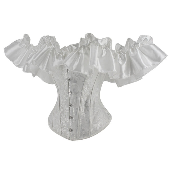 Renaissance Overbust Vintage Corset, Victorian Off Shoulder Ruffles Corset