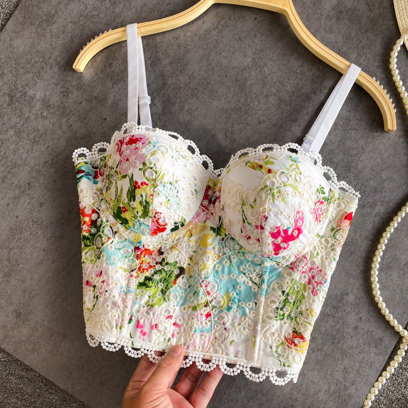 Petal Fairy Overbust Floral Corset Top - Bustier Push up Bra