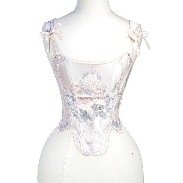 Embroidered Prom Dress Corset Top, Renaissance Milkmaid Bustier Corset