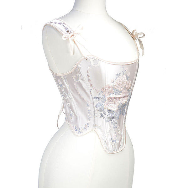 Embroidered Prom Dress Corset Top, Renaissance Milkmaid Bustier Corset