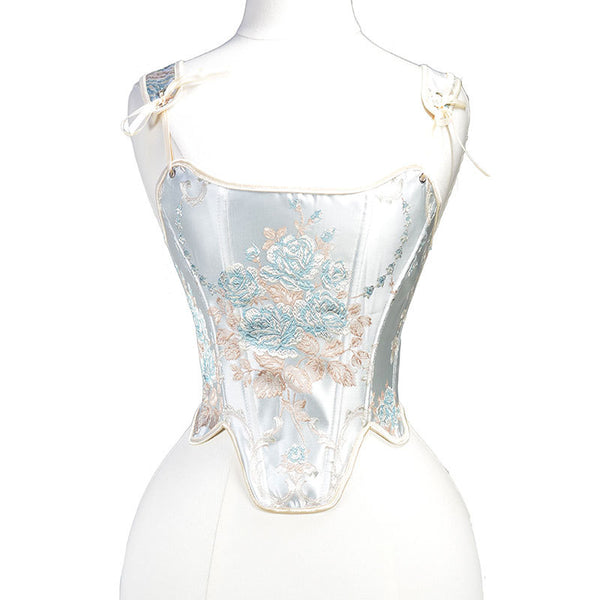 Embroidered Prom Dress Corset Top, Renaissance Milkmaid Bustier Corset