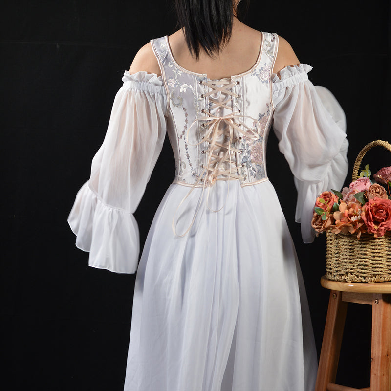 Embroidered Prom Dress Corset Top, Renaissance Milkmaid Bustier Corset