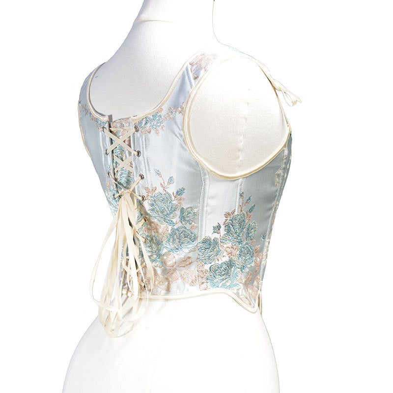 Embroidered Prom Dress Corset Top, Renaissance Milkmaid Bustier Corset
