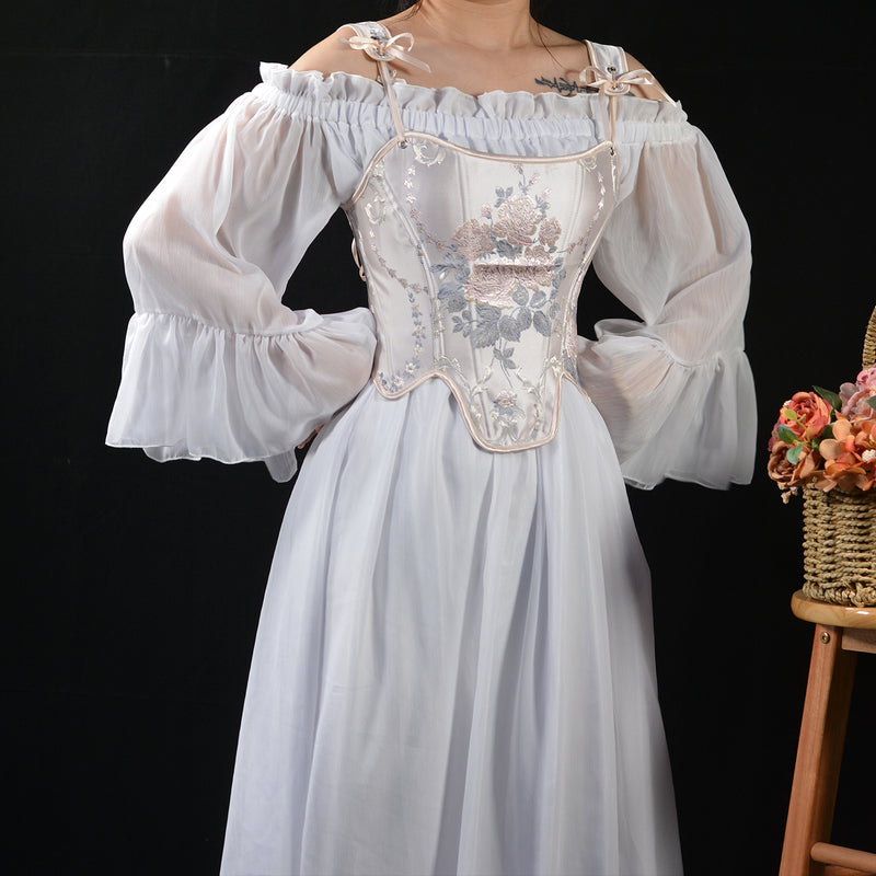 Embroidered Prom Dress Corset Top, Renaissance Milkmaid Bustier Corset