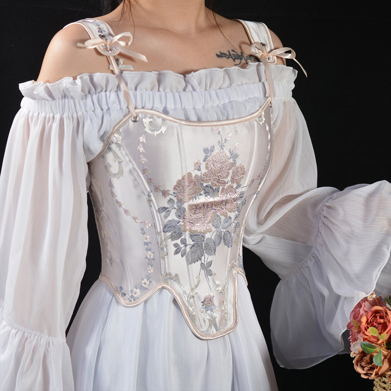 Embroidered Prom Dress Corset Top, Renaissance Milkmaid Bustier Corset