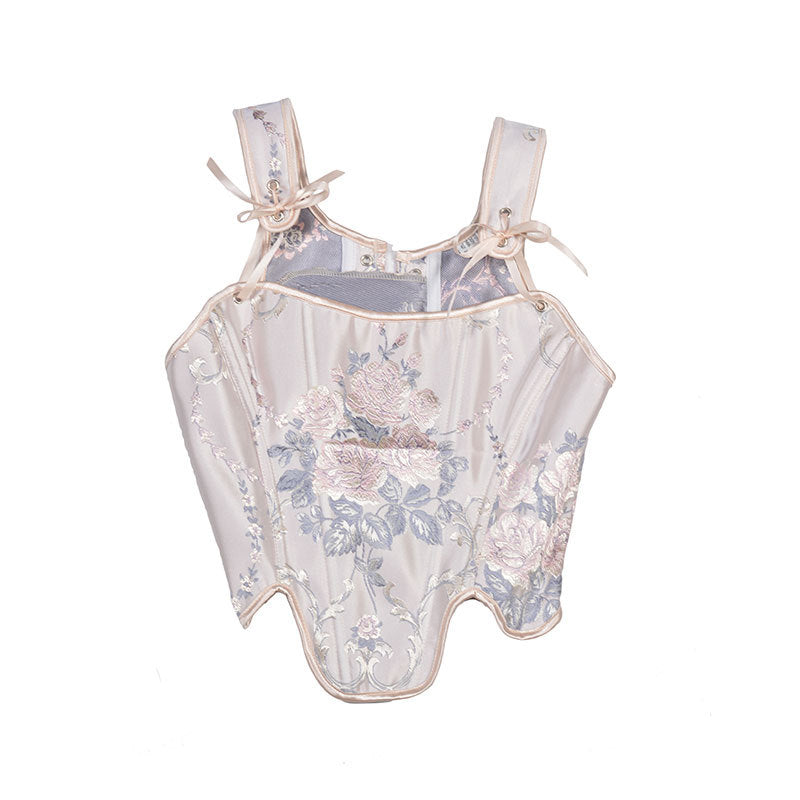 Embroidered Prom Dress Corset Top, Renaissance Milkmaid Bustier Corset