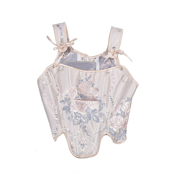 Embroidered Prom Dress Corset Top, Renaissance Milkmaid Bustier Corset