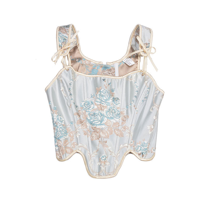 Embroidered Prom Dress Corset Top, Renaissance Milkmaid Bustier Corset