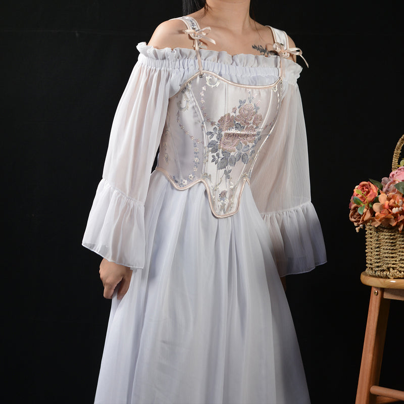 Embroidered Prom Dress Corset Top, Renaissance Milkmaid Bustier Corset