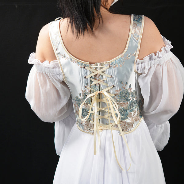 Embroidered Prom Dress Corset Top, Renaissance Milkmaid Bustier Corset