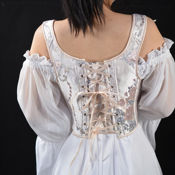 Embroidered Prom Dress Corset Top, Renaissance Milkmaid Bustier Corset