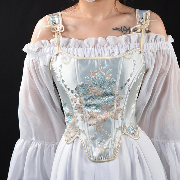 Embroidered Prom Dress Corset Top, Renaissance Milkmaid Bustier Corset