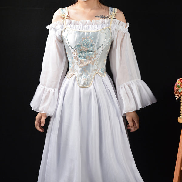 Embroidered Prom Dress Corset Top, Renaissance Milkmaid Bustier Corset