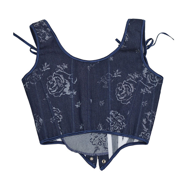 French Style Floral Renaissance Corset, Medieval Overbust Lace Up Corset
