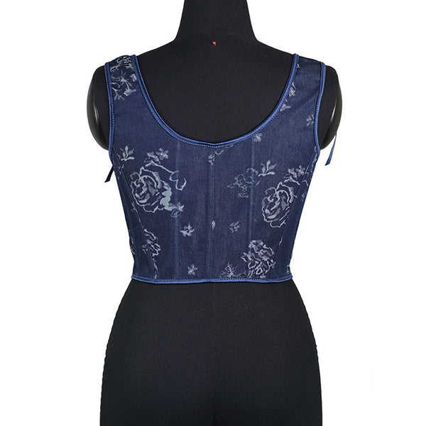French Style Floral Renaissance Corset, Medieval Overbust Lace Up Corset