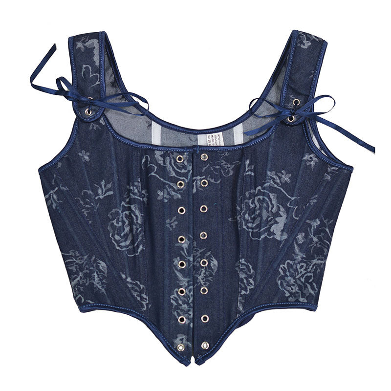 French Style Floral Renaissance Corset, Medieval Overbust Lace Up Corset