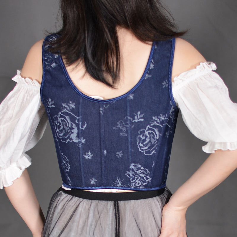 French Style Floral Renaissance Corset, Medieval Overbust Lace Up Corset