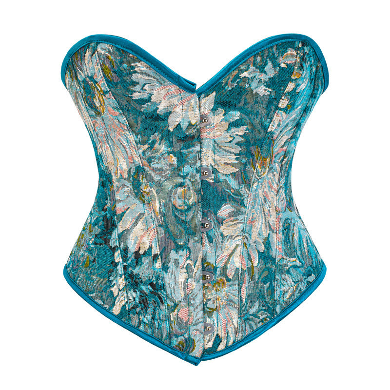 Medieval Renaissance Floral Corset, Ren Faire Milkmaid Overbust Corset,