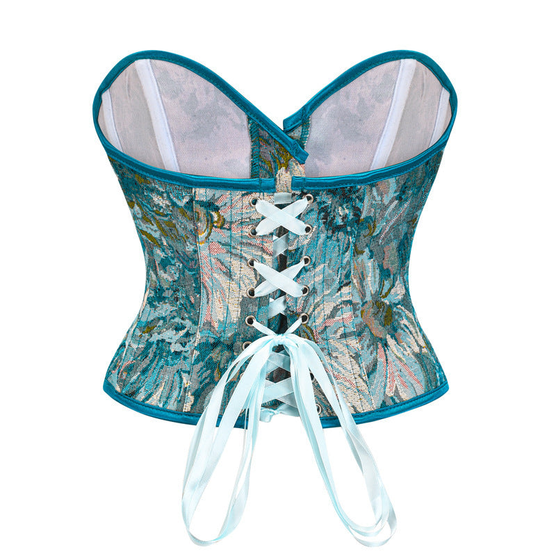 Medieval Renaissance Floral Corset, Ren Faire Milkmaid Overbust Corset,
