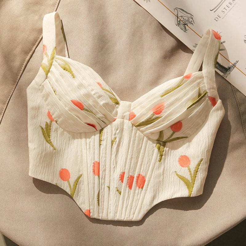 Fairy Floral Renaissance Corset Victorian, Milkmaid Bustier Crop Corset Top