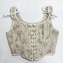 Milkmaid Medieval Lace Up Corset Top, Foral Print Push Up Corset Top