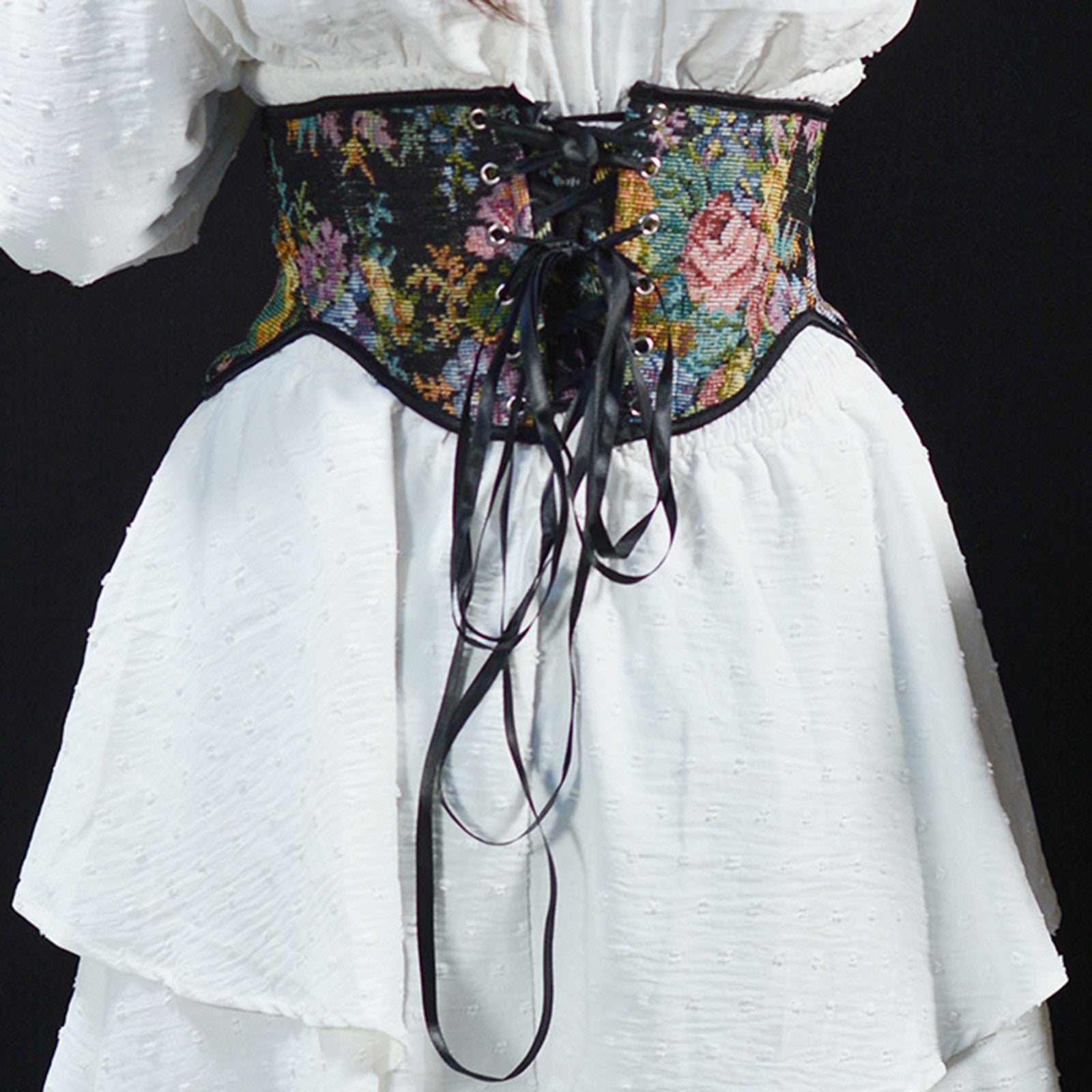 Renaissance Underbust Lace-Up Corset – Fairy Floral Milkmaid Corset Belt, Elegant Unique Corset Belt