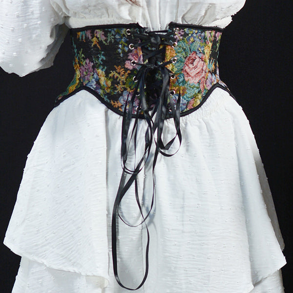 Renaissance Underbust Lace-Up Corset – Fairy Floral Milkmaid Corset Belt, Elegant Unique Corset Belt