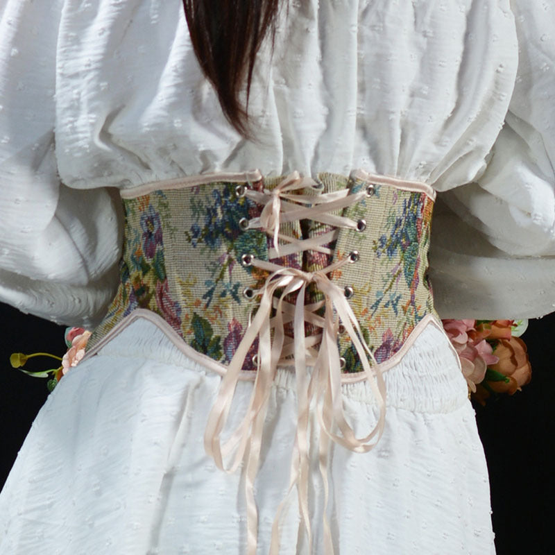 Renaissance Underbust Lace-Up Corset – Fairy Floral Milkmaid Corset Belt, Elegant Unique Corset Belt