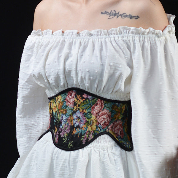 Renaissance Underbust Lace-Up Corset – Fairy Floral Milkmaid Corset Belt, Elegant Unique Corset Belt