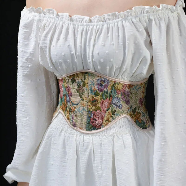 Renaissance Underbust Lace-Up Corset – Fairy Floral Milkmaid Corset Belt, Elegant Unique Corset Belt
