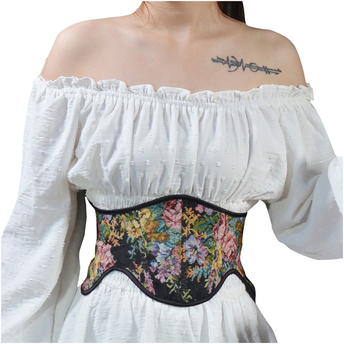 Renaissance Underbust Lace-Up Corset – Fairy Floral Milkmaid Corset Belt, Elegant Unique Corset Belt