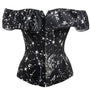 Black Overbust Stars Corset, Retro Lace up Corset Top With Ruffles