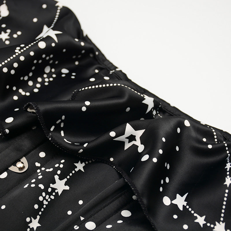 Black Overbust Stars Corset, Retro Lace up Corset Top With Ruffles