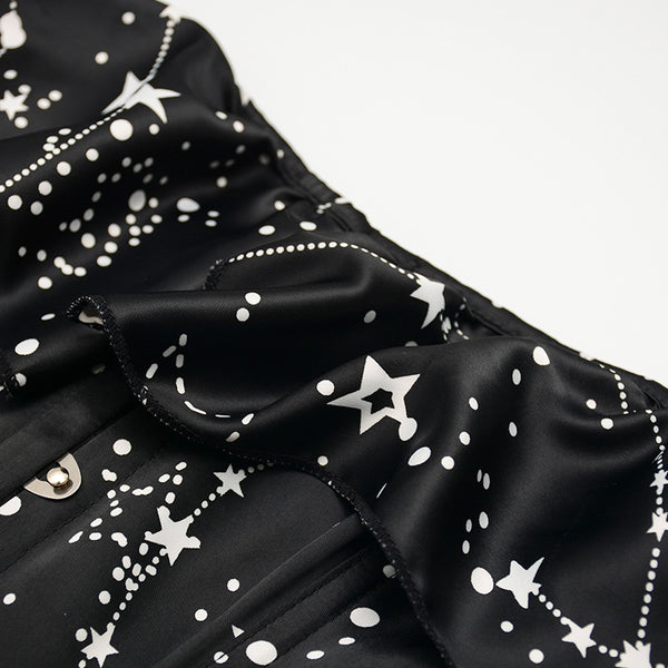 Black Overbust Stars Corset, Retro Lace up Corset Top With Ruffles