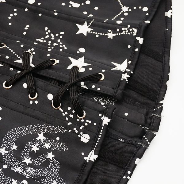 Black Overbust Stars Corset, Retro Lace up Corset Top With Ruffles