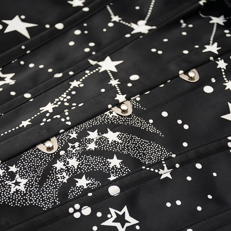 Black Overbust Stars Corset, Retro Lace up Corset Top With Ruffles