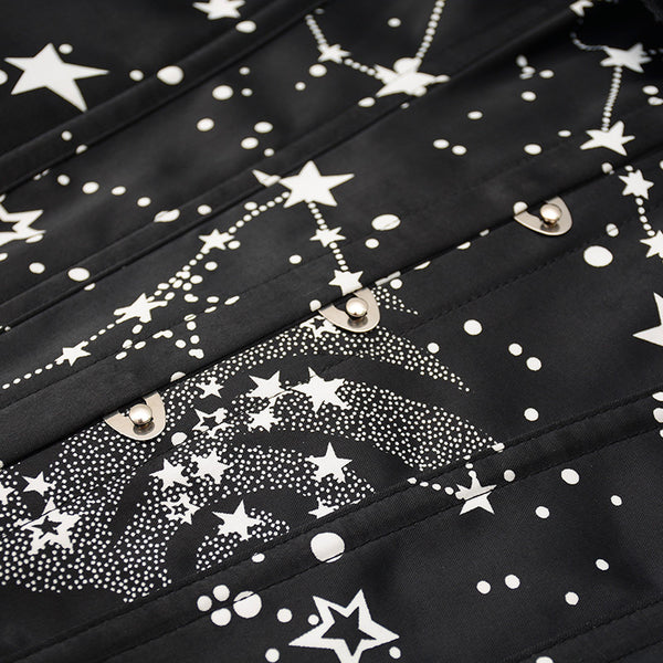 Black Overbust Stars Corset, Retro Lace up Corset Top With Ruffles