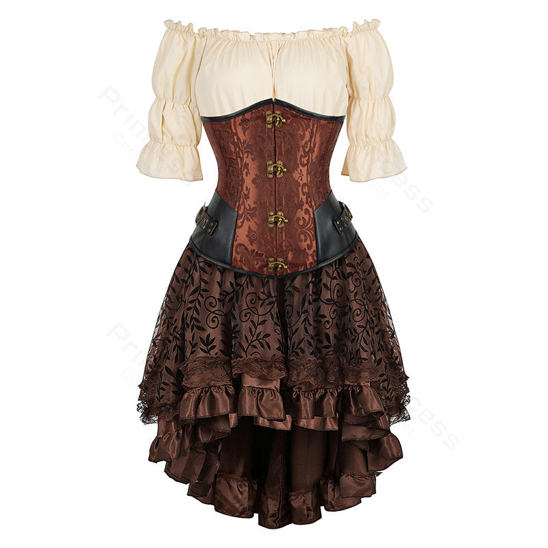 Fantasy Medieval Corset Dress, Renaissance Steampunk Witch Dress, Ren Faire Vintage Gothic Dress