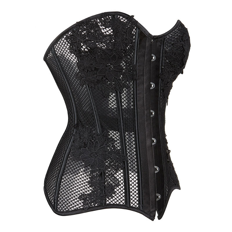 Black Floral Bustier Mesh Overbust Corset