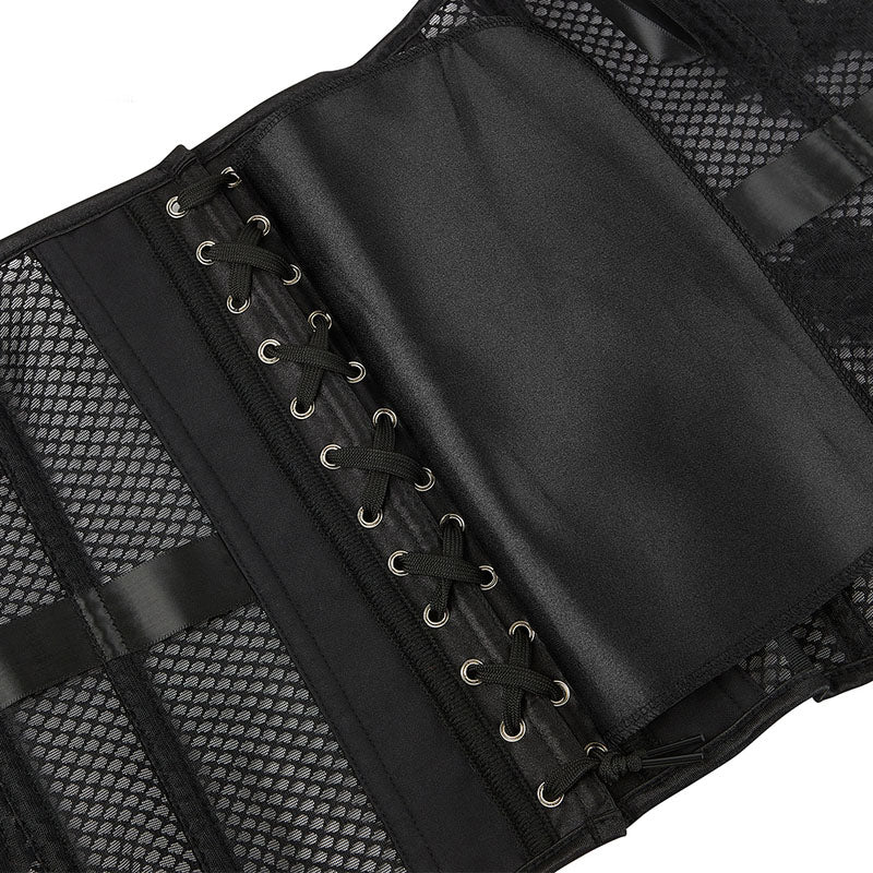 Black Floral Bustier Mesh Overbust Corset