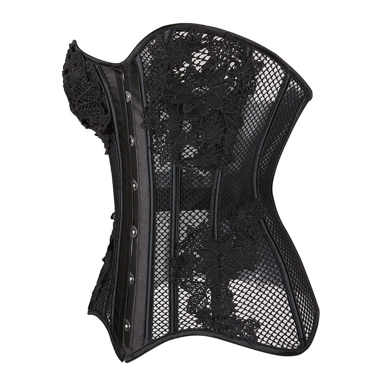 Black Floral Bustier Mesh Overbust Corset