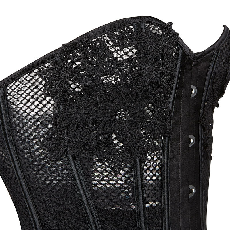 Black Floral Bustier Mesh Overbust Corset