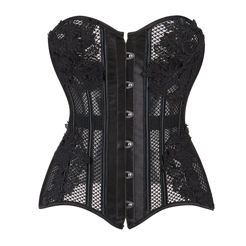Black Floral Bustier Mesh Overbust Corset