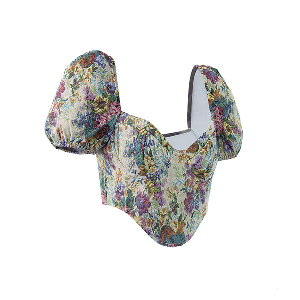 Floral Milkmaid Overbust Corset, Ren Faire Bustier Y2k Top