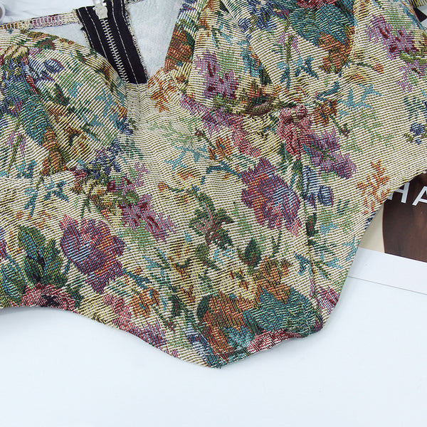 Floral Milkmaid Overbust Corset, Ren Faire Bustier Y2k Top