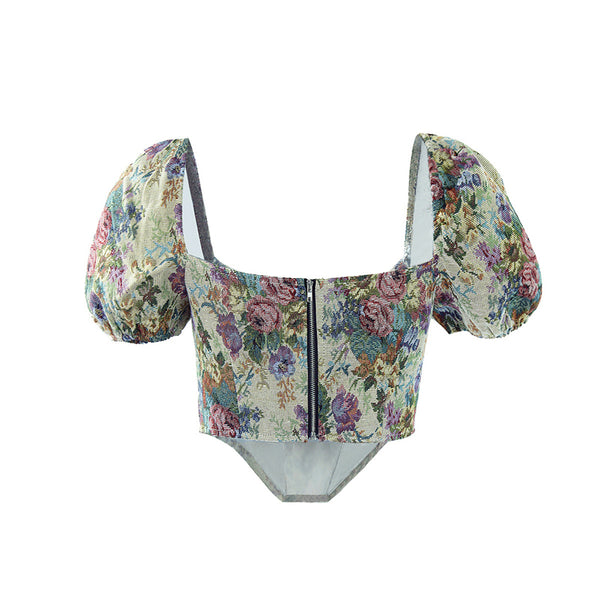 Floral Milkmaid Overbust Corset, Ren Faire Bustier Y2k Top