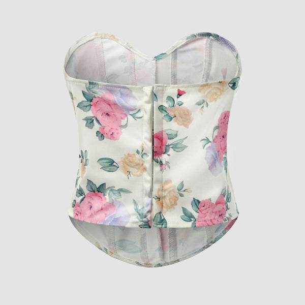 Unique Overbust Floral Corset, Y2k Bustier Crop Top, Elegant Retro Corset Top for Womens