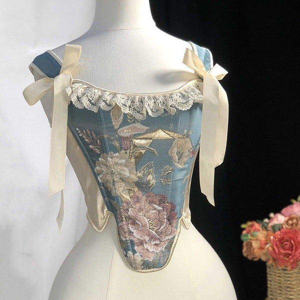Vintage Overbust Lace-Up Corset – Y2K Bustier Crop Corset Top, Unique Retro Tapestry Corset